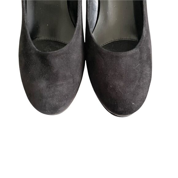 𝅺BROWNS SHOES Suede Slip On Almond Toe Pump Heels Platform Black - Picture 5 of 12